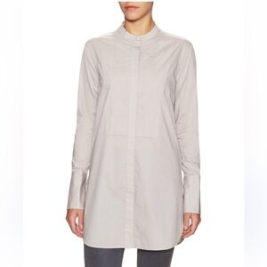 Vince ceramic knife pleat tunic button down beige quiet luxury office career L